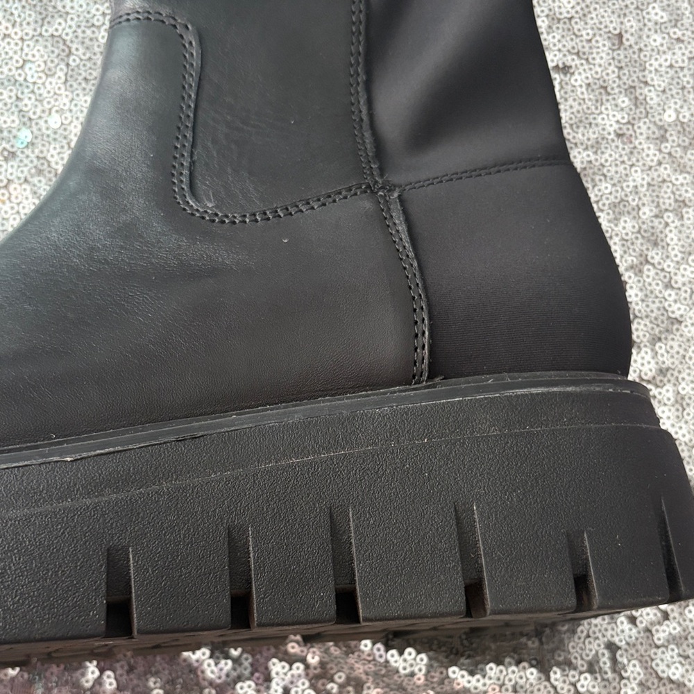 JSlides Leather Black Chunky Platform Knee-High Boots Size 8 M - Picture 5 of 17